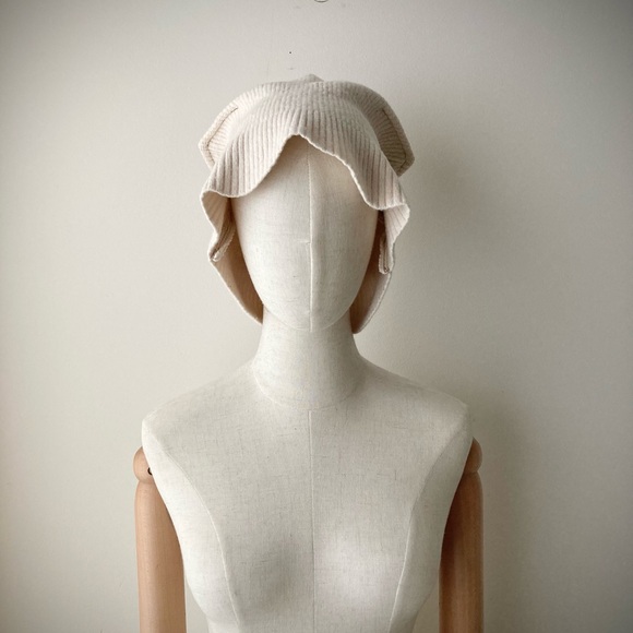 joodito origami crown wool cotton sweater hat ribbed beanie bucket cloche cream - Picture 3 of 11